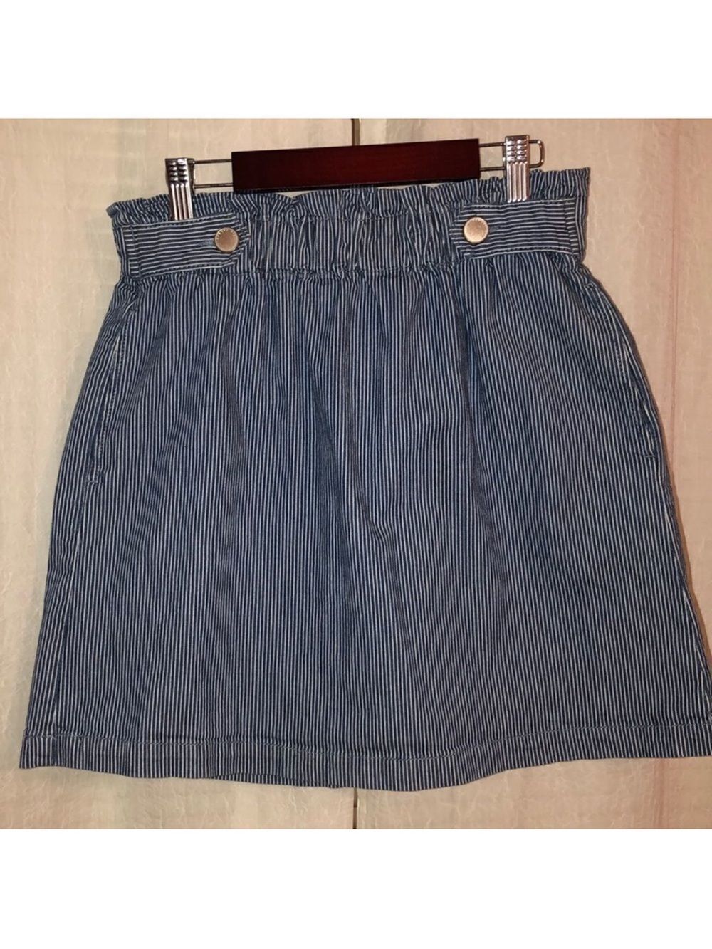 copper key M Dillard’s High Waist Striped Mini Denim Blue White Skirt